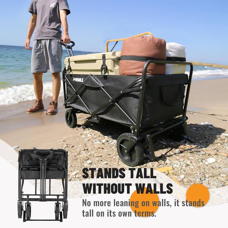 Heavy-Duty Folding Utility Wagon - 220lb Capacity All-Terrain Cart for Camping, Beach & Sports