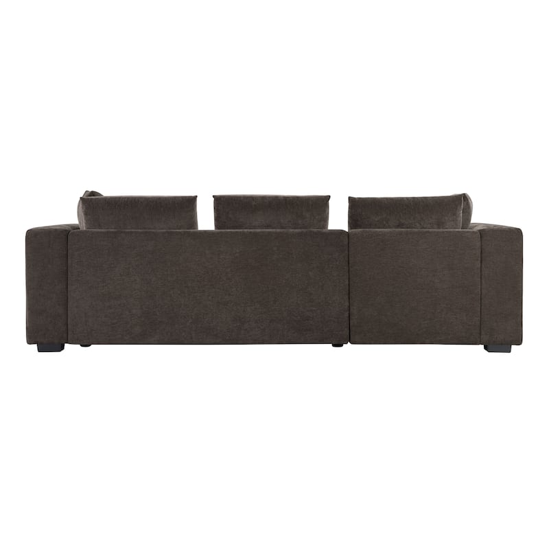 93.7" L-shaped Chenille Upholstered Brown Sofa with Wooden Storage for Living Room