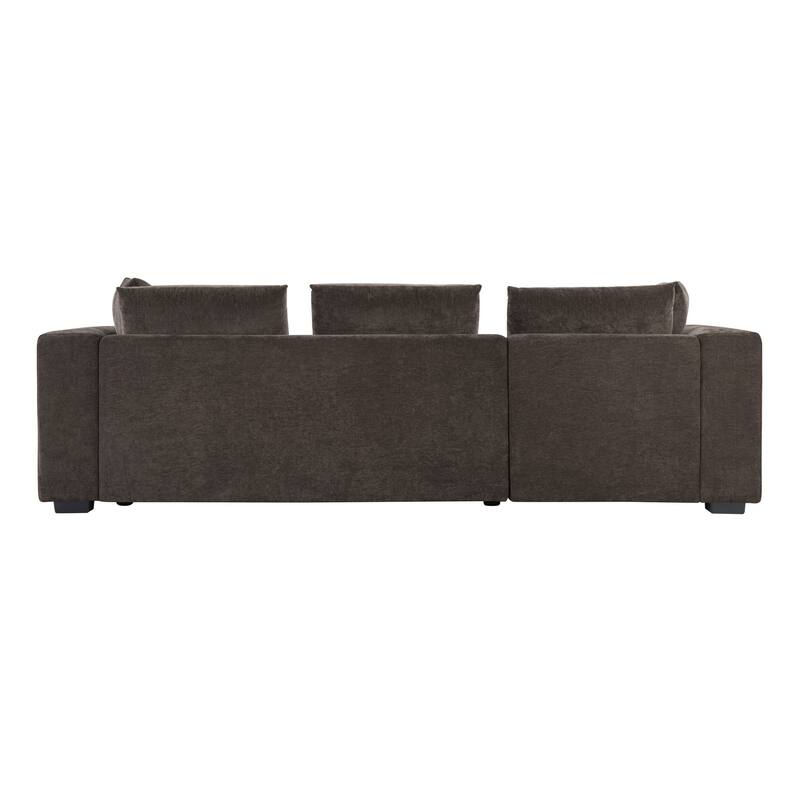 L-Shaped Sectional Sofa with Chaise Lounge, Chenille Upholstered Sleeper Couch with Wooden Storage Compartment & Throw Pillows