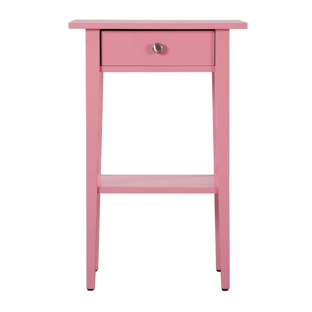 1-Drawer Pink Nightstand with Open Shelf, 28 Inch Easy Assembly Wood Bedside Table for Bedroom Storage
