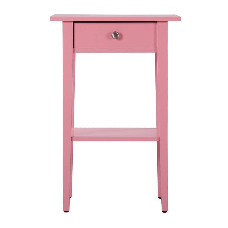 1-Drawer Pink Nightstand with Open Shelf, 28 Inch Easy Assembly Wood Bedside Table for Bedroom Storage