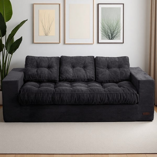 Corduroy Couch For Living Room,Boneless Sofa ,Upholstered Floor Sofa With Armrests - Double