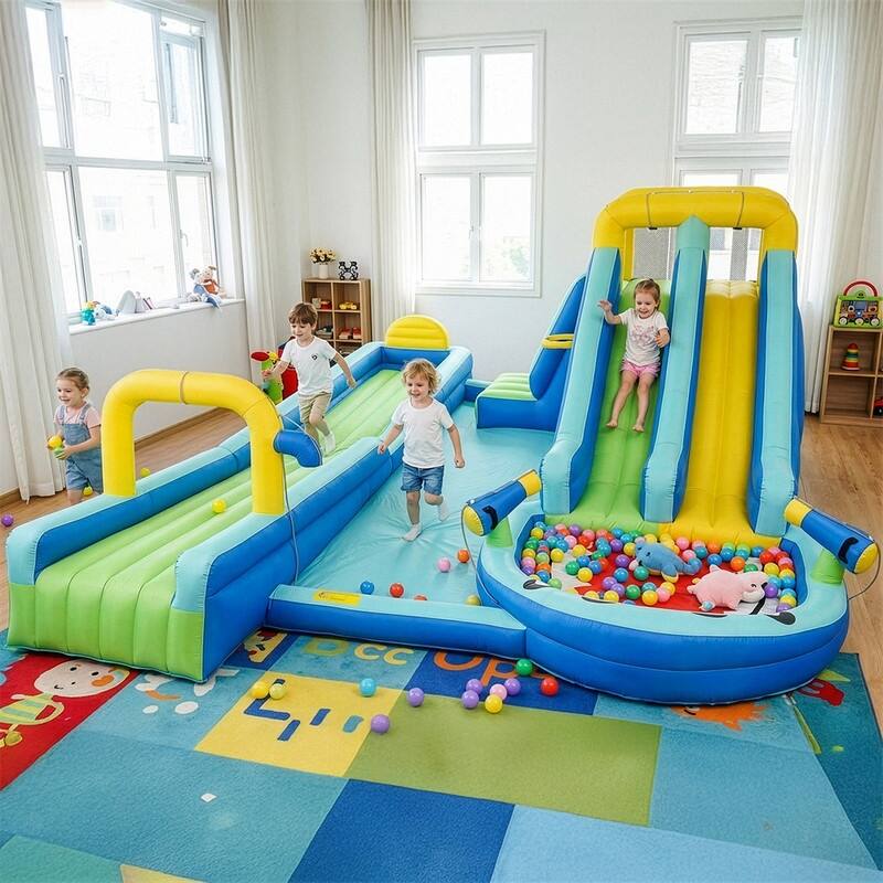 Oxford Cloth Shark Theme Dual Slide Inflatable Water Bounce Castle In Blue With Climbing Wall - N/A