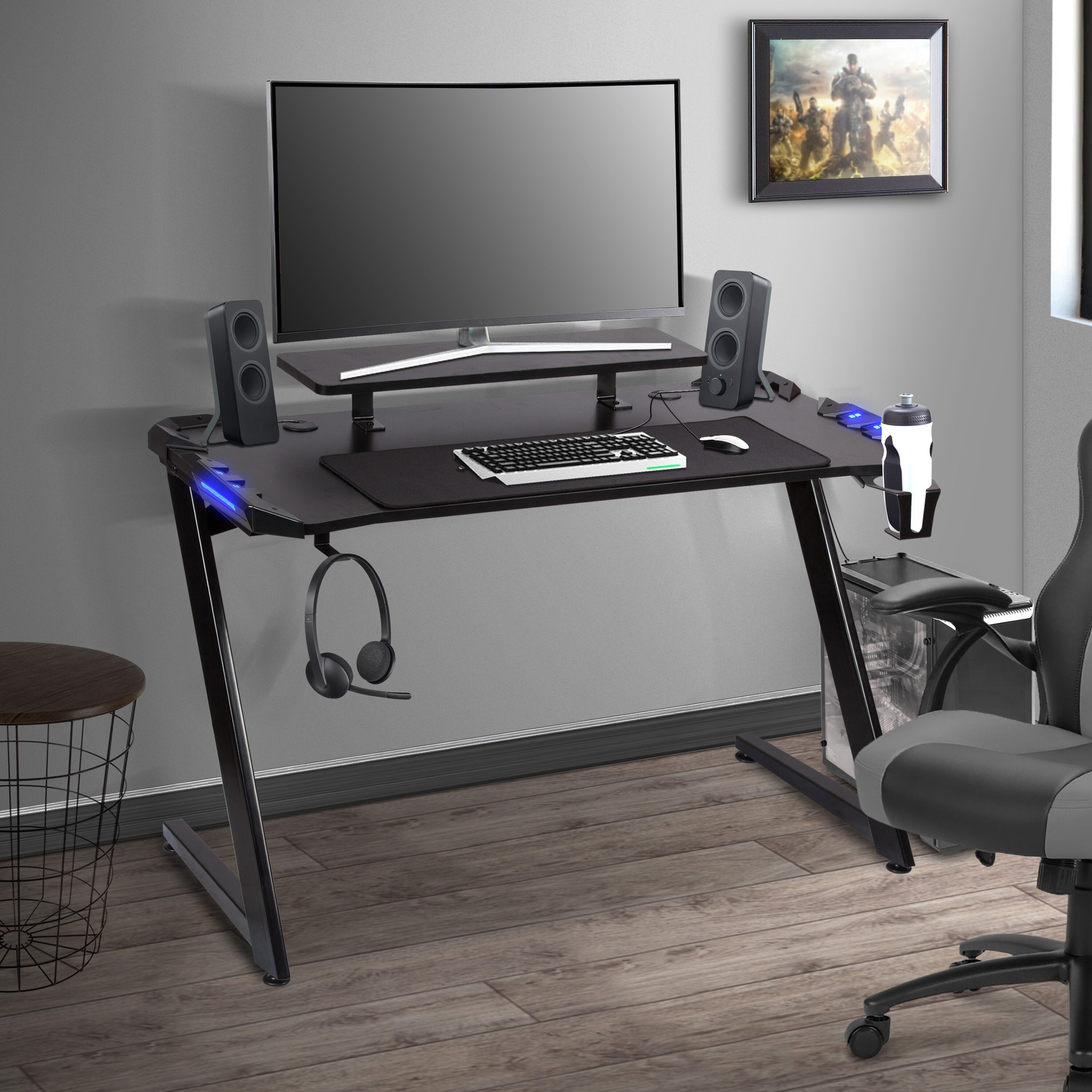 48 Gaming Computer Desk Black Z Shape Leg Overstock 31585453