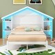 preview thumbnail 12 of 41, Rustic Wood Platform Bed with House-Shaped Headboard & Built-in LED White - Full