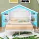 preview thumbnail 11 of 17, Wood Platform Bed with House-shaped Storage Headboard and Built-in LED