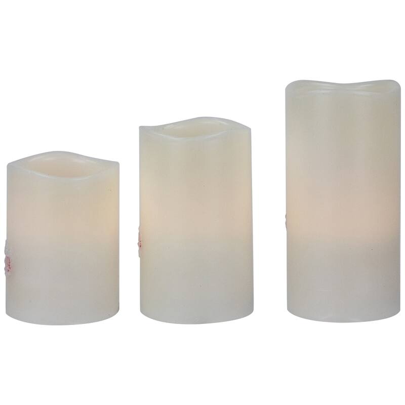 3 Frosted White "Merry Christmas" Flameless LED Wax Pillar Candles 6"
