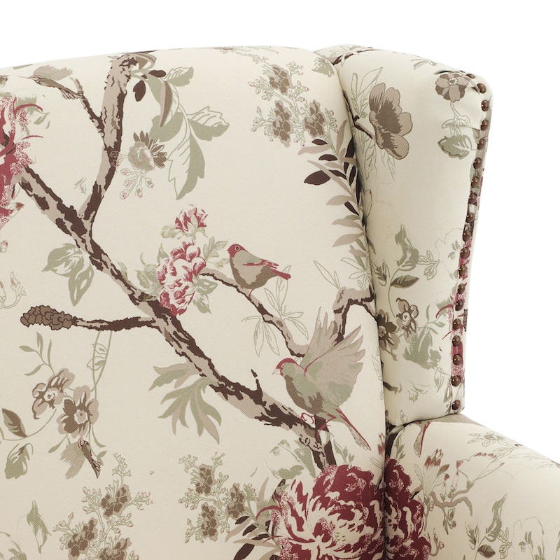 2 Set Transitional Patterned Wingback Accent Chairs with NailHead