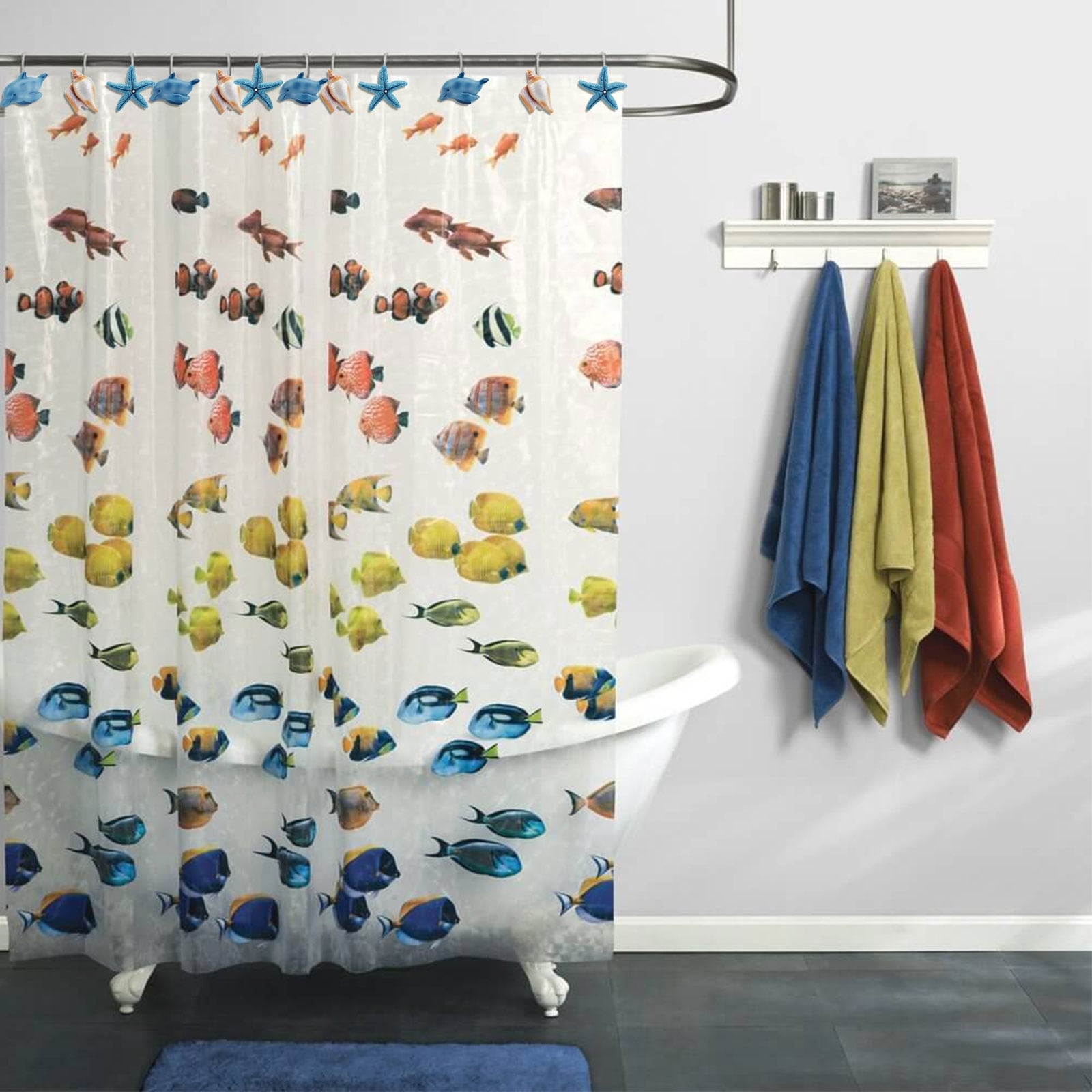 12Pcs/Set Resin Decorative Seashell Shower Curtain Stainless Steel Hook  Bathroom
