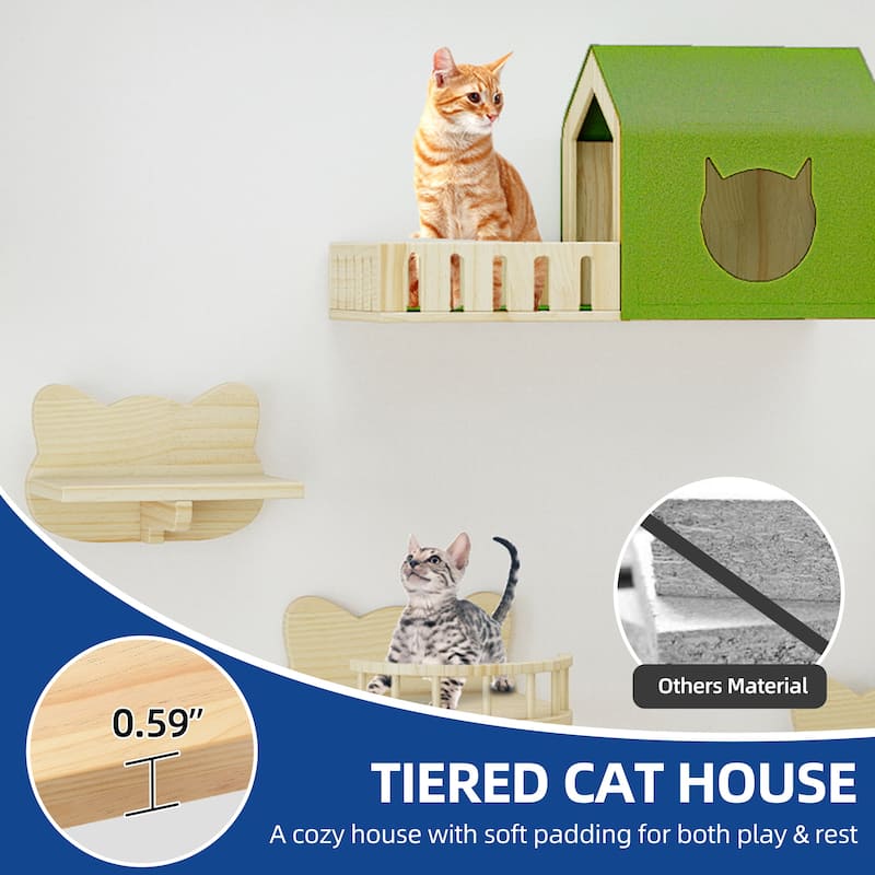 Moasis Wood Wall-Mounted Cat Furniture, Cat Wall Shelves and Perches