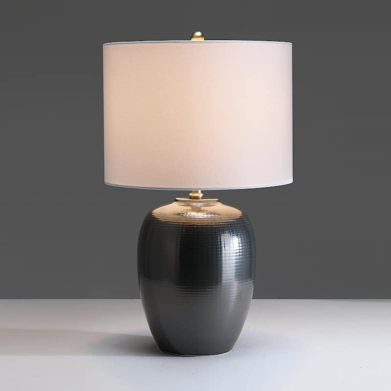 Basset 3-Way Ceramic Table Lamp with Drum Shade - 23 in. H - Gray