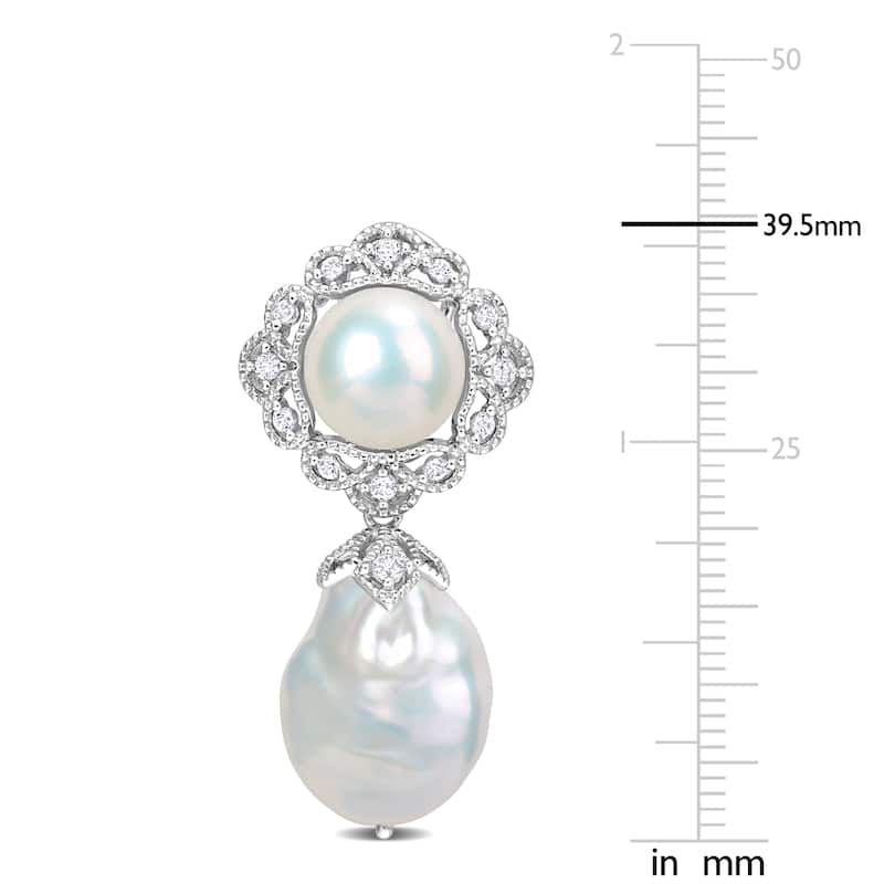 Miadora White Cultured Freshwater Pearl 7/8ct TGW White Topaz Pearl Earrings Sterling Silver