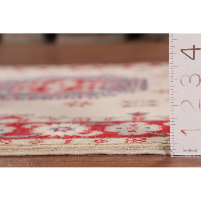 Geometric Beige Kazak Foyer Rug Hand-Knotted Wool Carpet - 3'5" x 5'0"