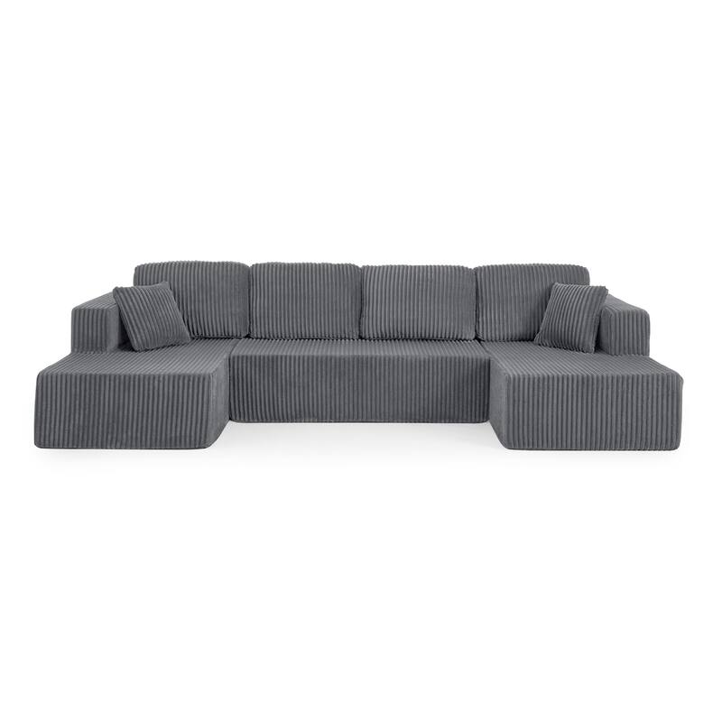 U-Shape Sleeper Sofa, Modular Corduroy Minimalist, Space-Saving