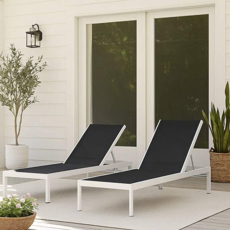Anodized Aluminum Modern Patio Lounger in White and Black