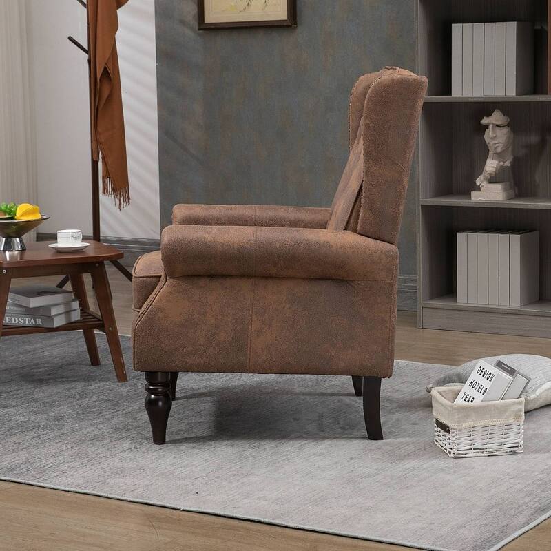 Transitional Wingback Accent Chair Armchair with Sturdy Wood Legs