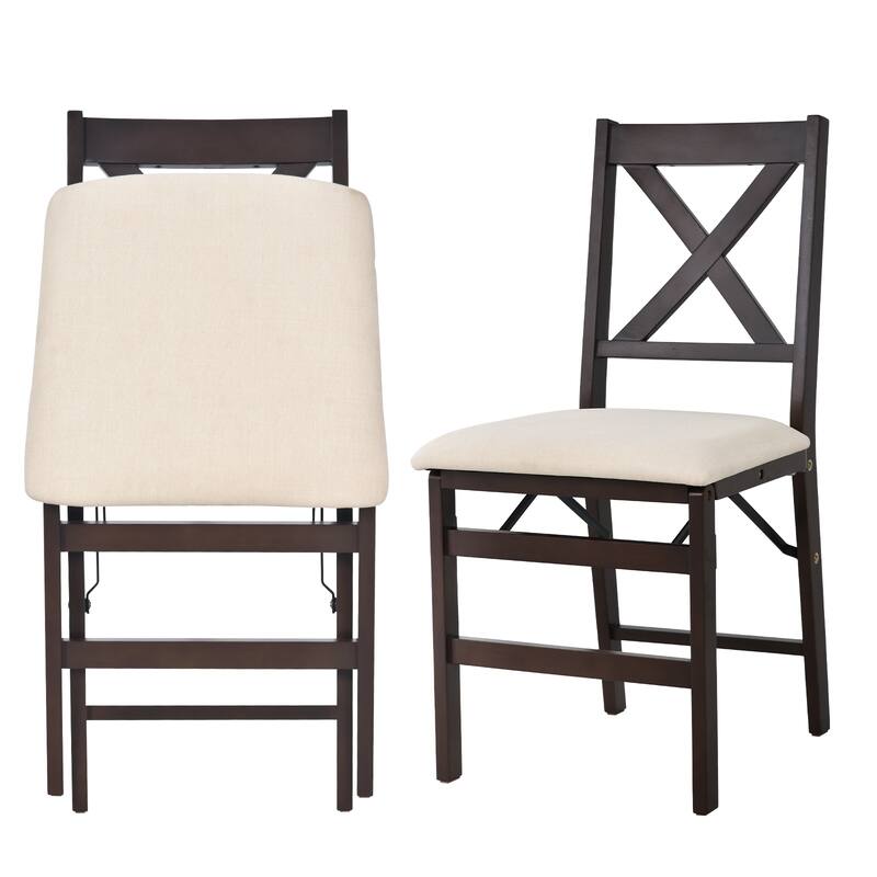 Folding Dining Chairs Set of 2 - Upholstered Wooden Frame - Indoor/Outdoor Space Saver - Pre-Assembled - Set of 2