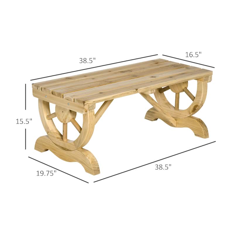 Patio 2-Person Wooden Garden Bench, Wagon Wheel Porch Bench