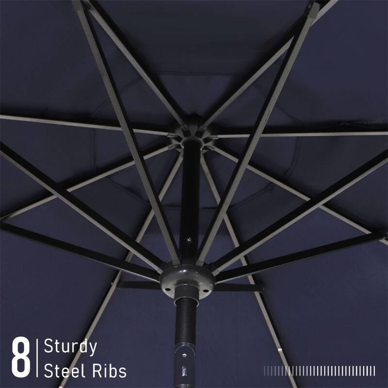 10Ft Patio Ruffled Edge Umbrella Auto-Tilt Crank Umbrella with LED Lights