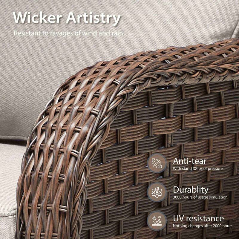 Cavira 3-Piece Brown Wicker Outdoor Patio Swivel Glider Chairs with Side Table