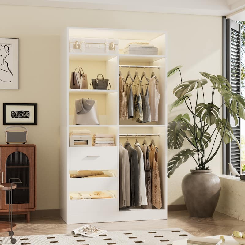 36" Freestanding Closet System With 3 Drawers and 2 Hanging Rods,Multi-Purpose Wardrobe Closet Rack
