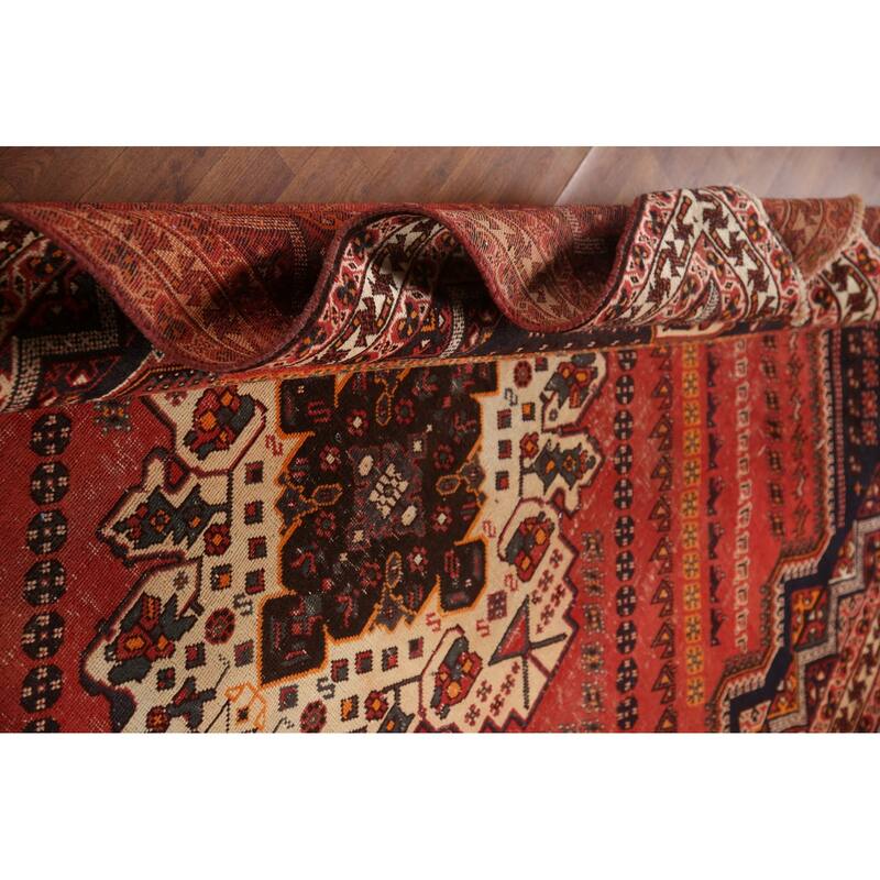 Vegetable Dye Tribal Shiraz Persian Rug Handmade Vintage Wool Carpet - 6'11"x 9'11"
