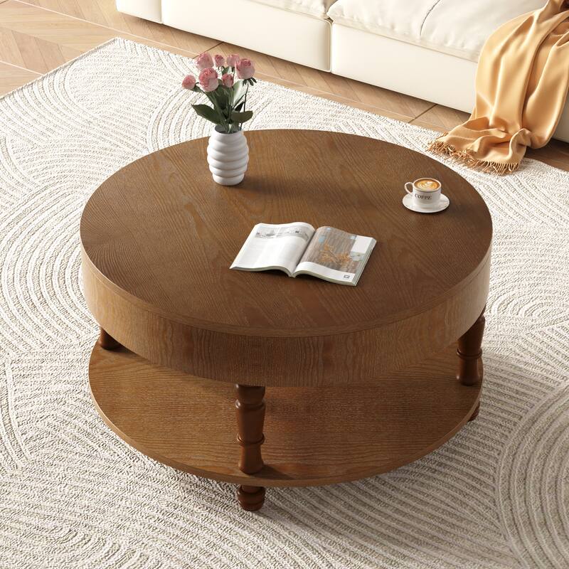 Roomfitters 31.5" Round Coffee Table, Storage Center Table with Hidden Compartment for Living Room