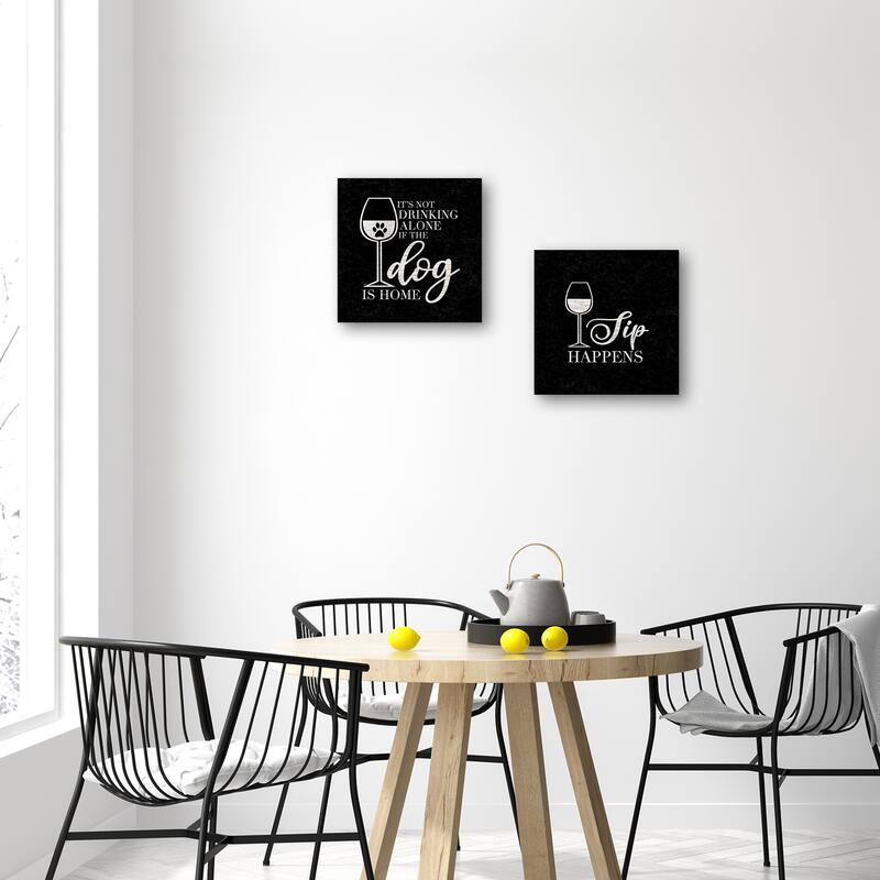 WIne Humor Black I Dog Home, Wine Humor Black III Sip Happens by Tara Reed Canvas Art Prints