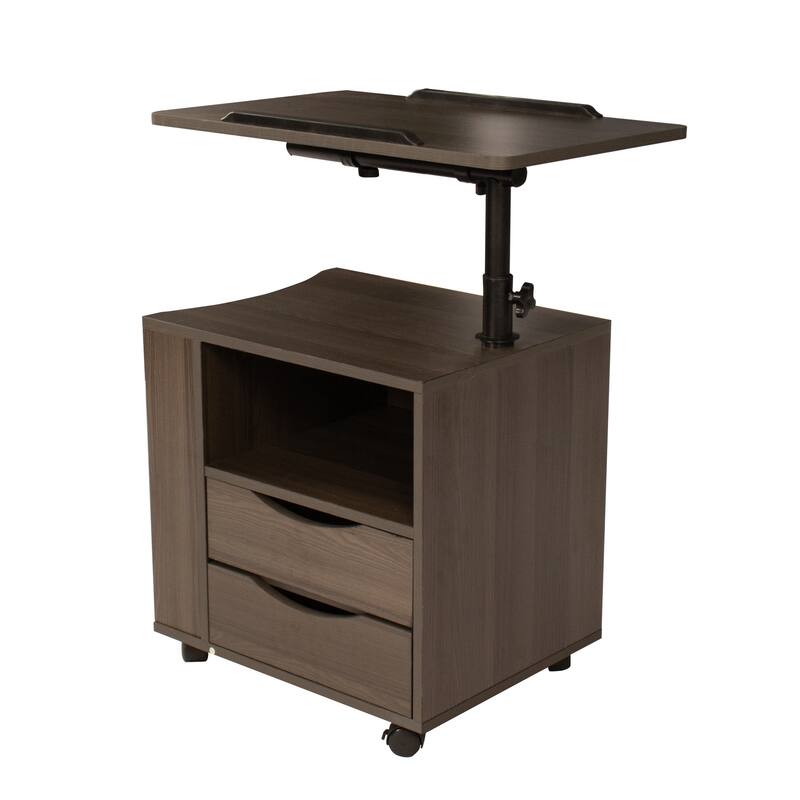 Height Adjustable Overbed End Table Wooden Nightstand with Swivel Top