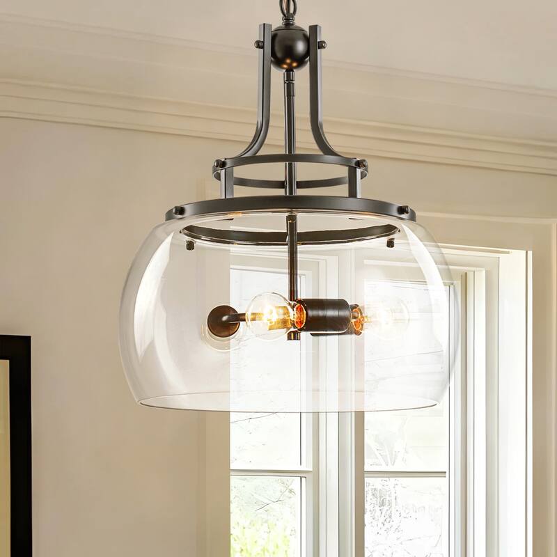 15.9" W 3-Light Modern Farmhouse Matte Black Pendant light with Clear Glass Dome Shade for Kitchen Island, Dining Room, Foyer - Black/Clear - 15.9 in. W x 19.7 in. H x 15.9 in. D