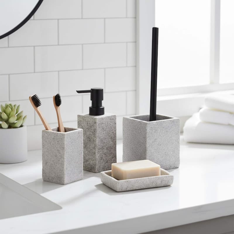 Collection Stone Effect Bath Accessory Set-4 pieces - Full Set 4 Pieces - Gray