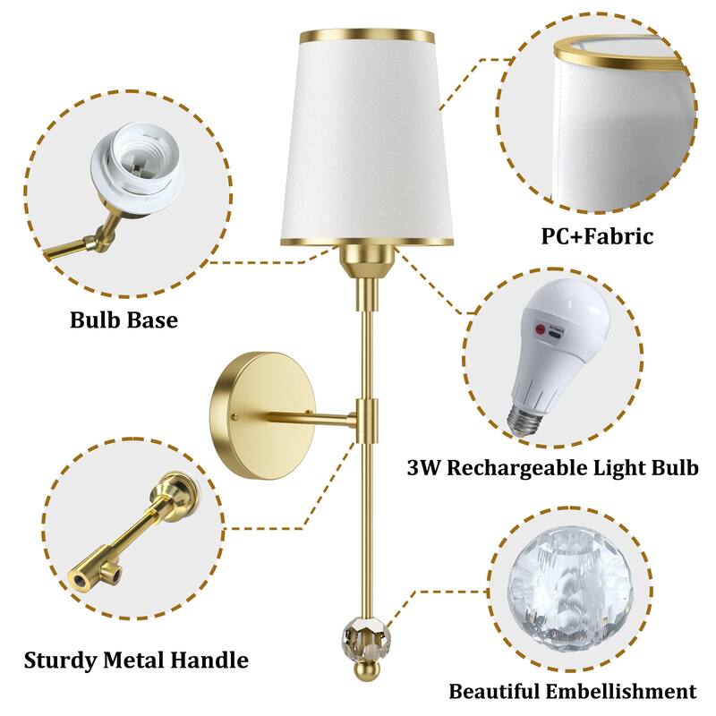 2-Pack Battery Operated Wall Sconces Rechargeable with Remote Control Dimmable 15-Color Light - N/A