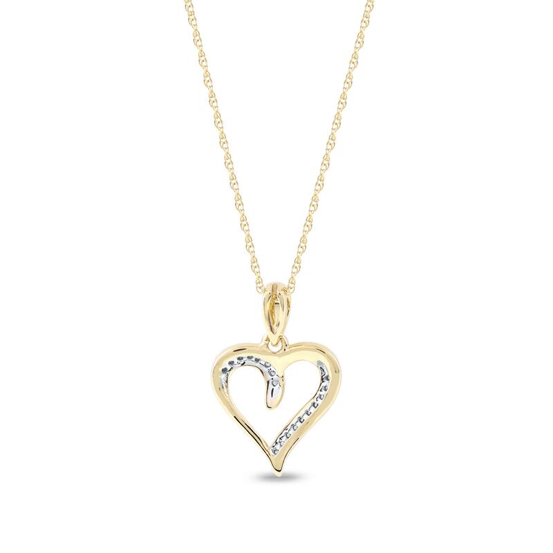 10K Yellow Gold 1/20ct TDW Diamond Open Heart Pendant Necklace for Women