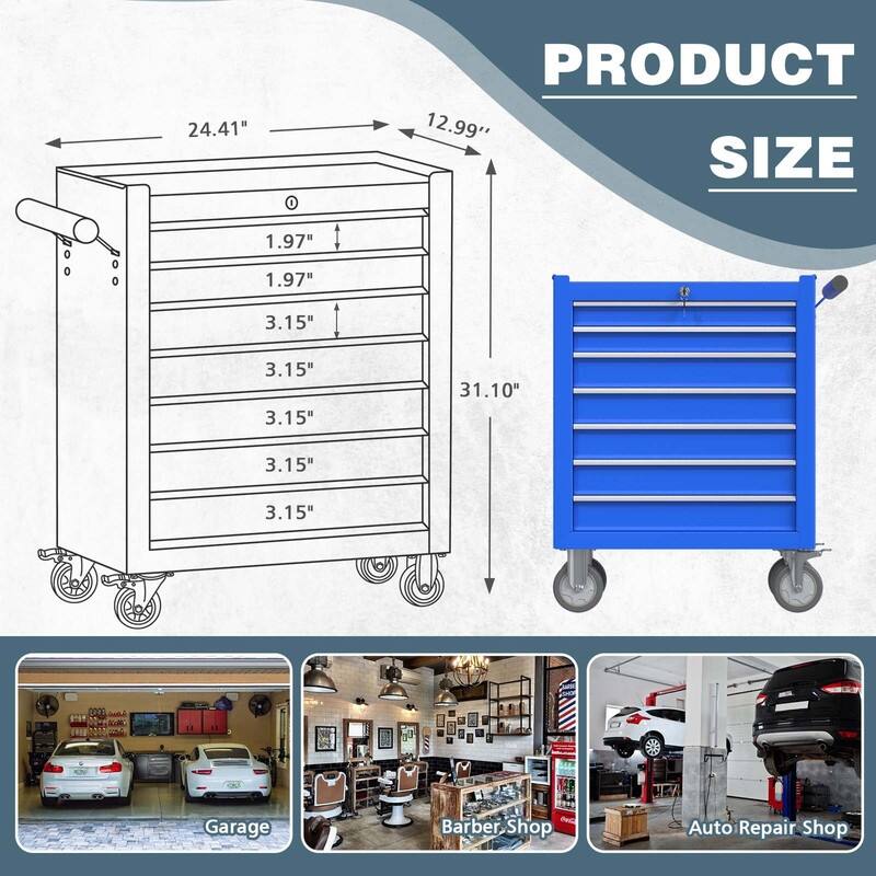 7-Drawer Heavy Duty Rolling Tool Chest Tool Storage Box - N/A