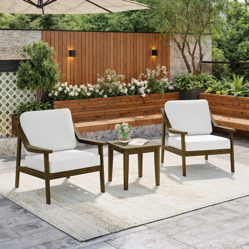 Outdoor Patio Wood Bistro Set/Loveseat Set - Brown/Beige - 3-piece