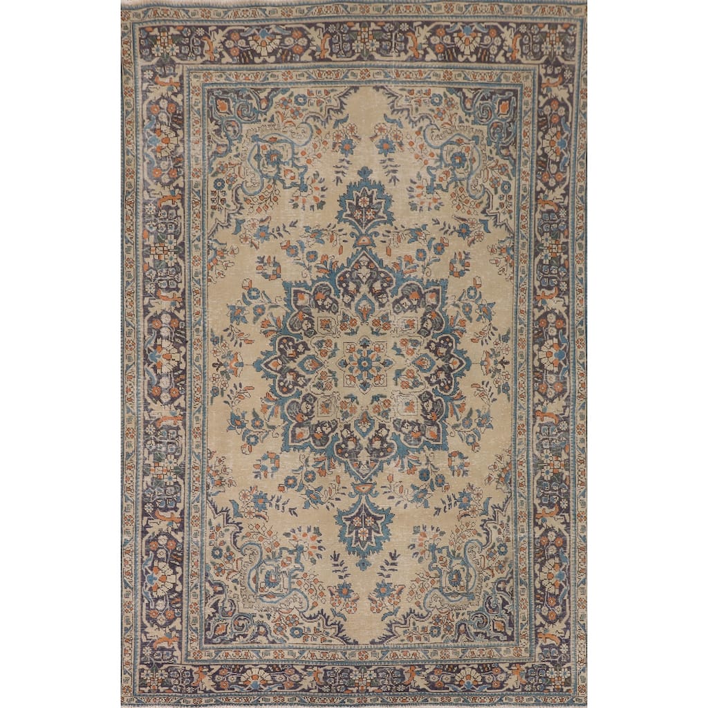 Tabriz Persian Vintage Rug Handmade Traditional Wool Carpet - 6'7"x 9'10"