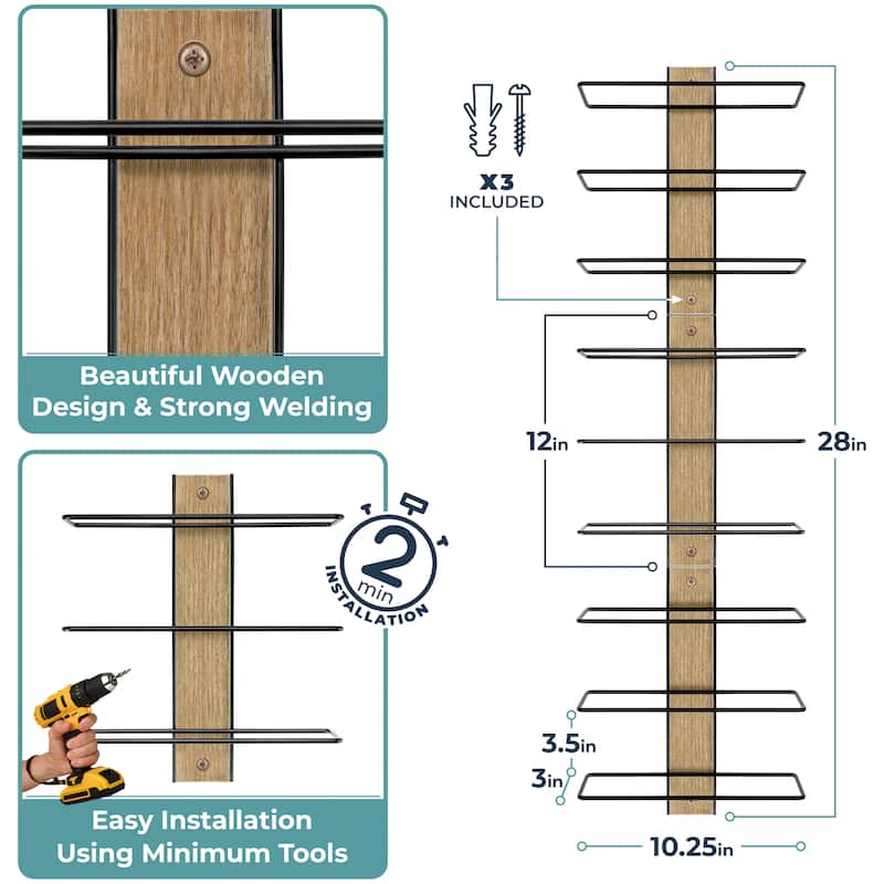 9 Bottle Wine Rack Wood Holder (Set of 3) - 2.5"D x 10"W x 12"H