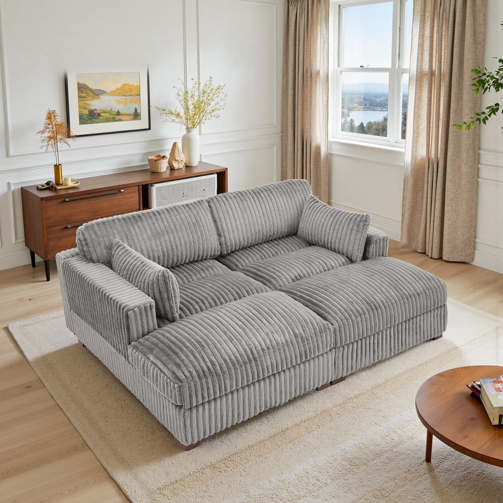 Modern Modular Flannel Fabric Upholstered Sectional Sofa with Square Arm