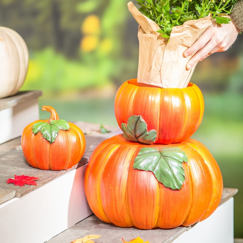 Stacked Pumpkins Resin Garden Statuary and Planters (3-Pack)