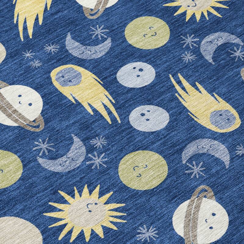 Machine Washable Indoor/ Outdoor Planets Comets Chantille Rug