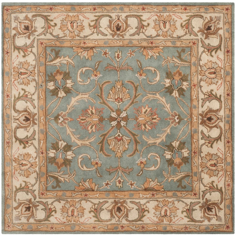 SAFAVIEH, Handmade Heritage Byzantium Traditional Oriental Wool Rug - 6' Square - Blue/Beige