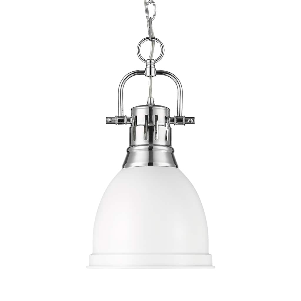 Yep by Golden Lighting Duncan 1-light 9in Chain Hung Pendant in Chrome and Matte White shade