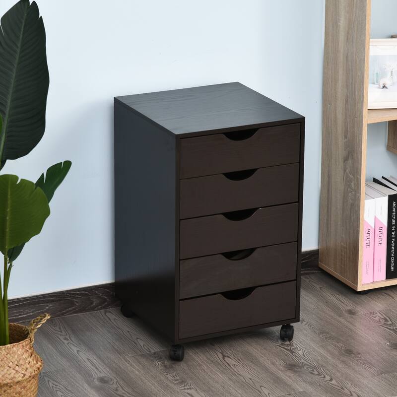 HOMCOM 5 Drawer Storage Organizer with Nordic Minimalist Modern Style & Wheels - 15.75*15.75*26.5 - Brown