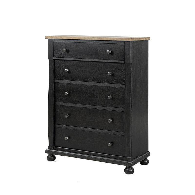 Ginie Tall Dresser Chest, 5 Drawers and Farmhouse Legs, Black Brown