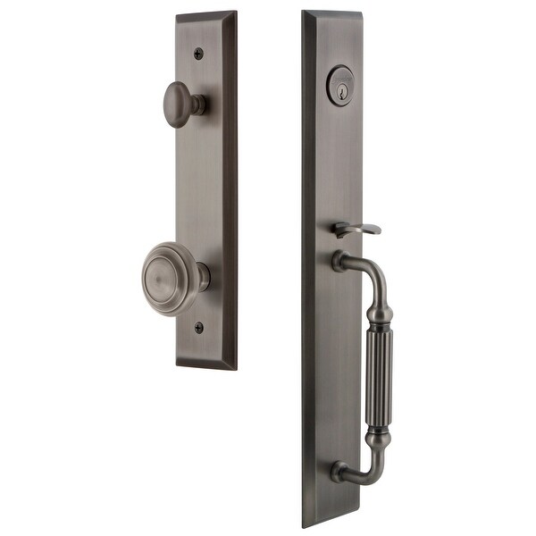 Grandeur FAVFGRCIR_ESET_238 Fifth Avenue Solid Brass Rose Keyed Entry Single Cylinder Full Plate "F" Grip Handleset with