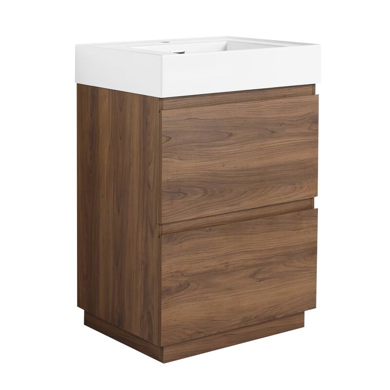 GDFStudio - Lecce Modern Freestanding Bathroom Vanity Set with Resin Sink, 2 Soft Close Drawers & Antirust Hardware