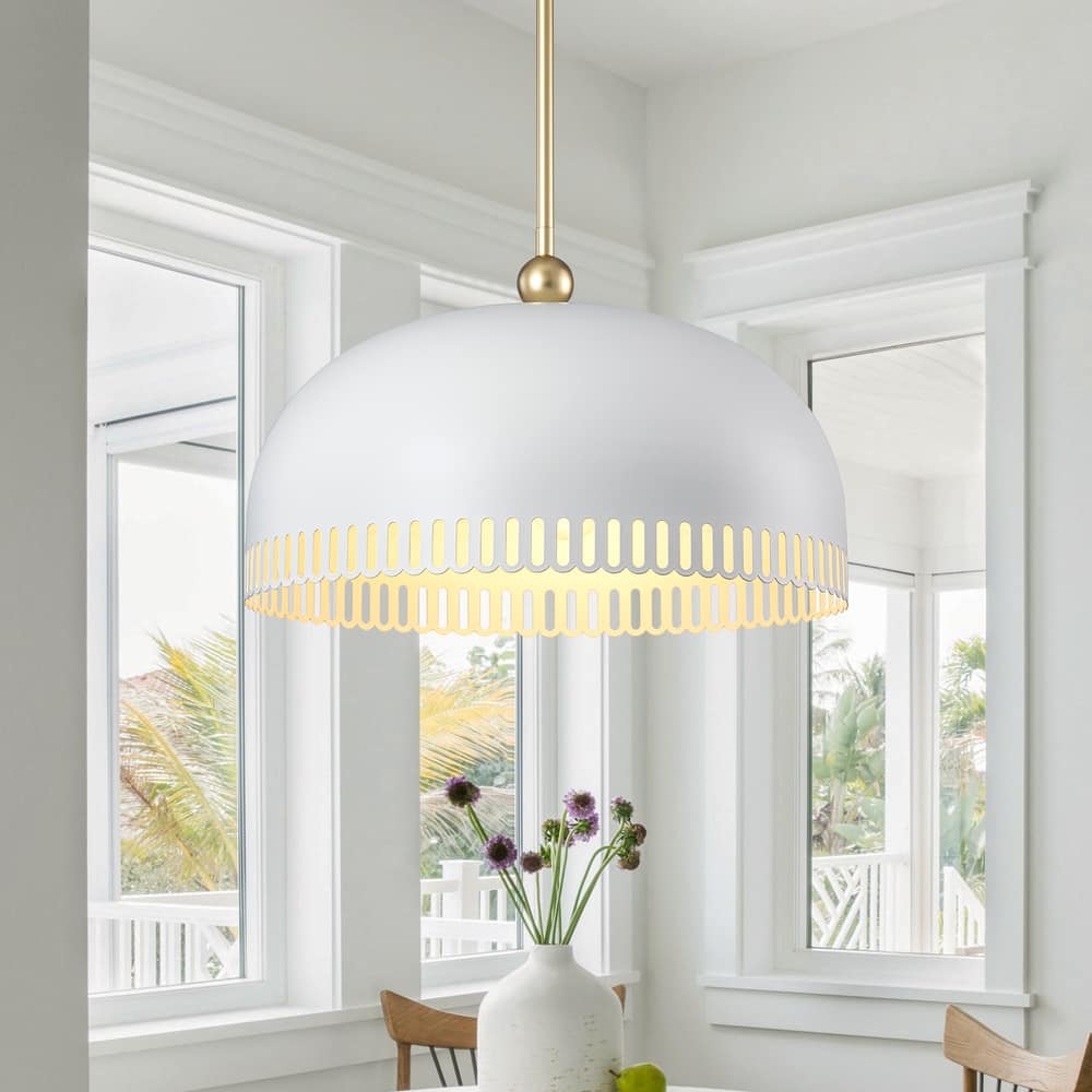 Modern 2-in-1 Dome Pendant or Flush Mount Light Openwork Iron Shade