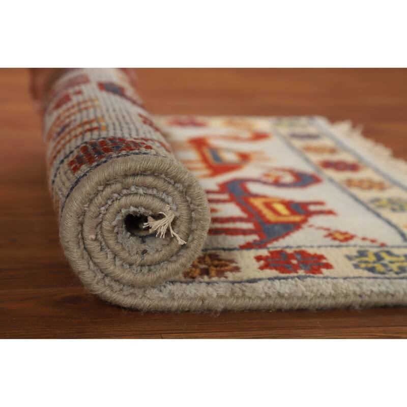 Hand Knotted Oriental 100% Wool Carpet Traditional Tribal Greys & Charcoal Art Deco Area Rug - 3' 0'' X 2' 0''