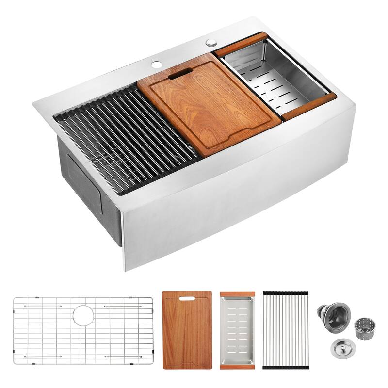 Farmhouse Apron Single Bowl Stainless Steel Kitchen Sink with Workstation
