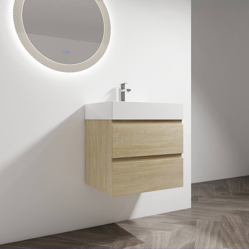 24/30/36 Single Sink Wall-Mounted Bathroom Vanity with Integrated Thick Edge Resin Sink